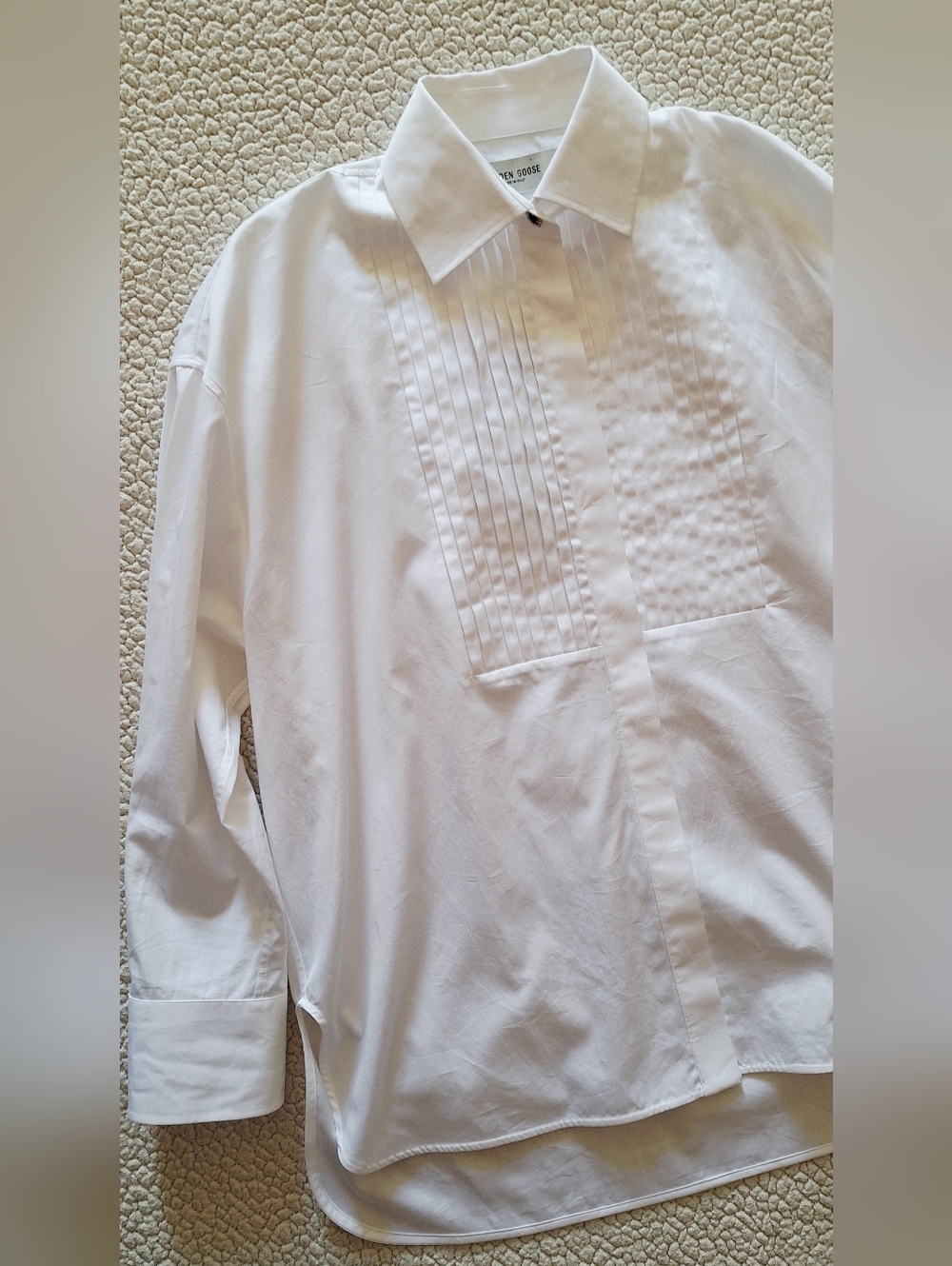 GOLDEN GOOSE Pintuck Bib Oversized Cotton Button-Up Shirt White XS Org $750 - Picture 8 of 16